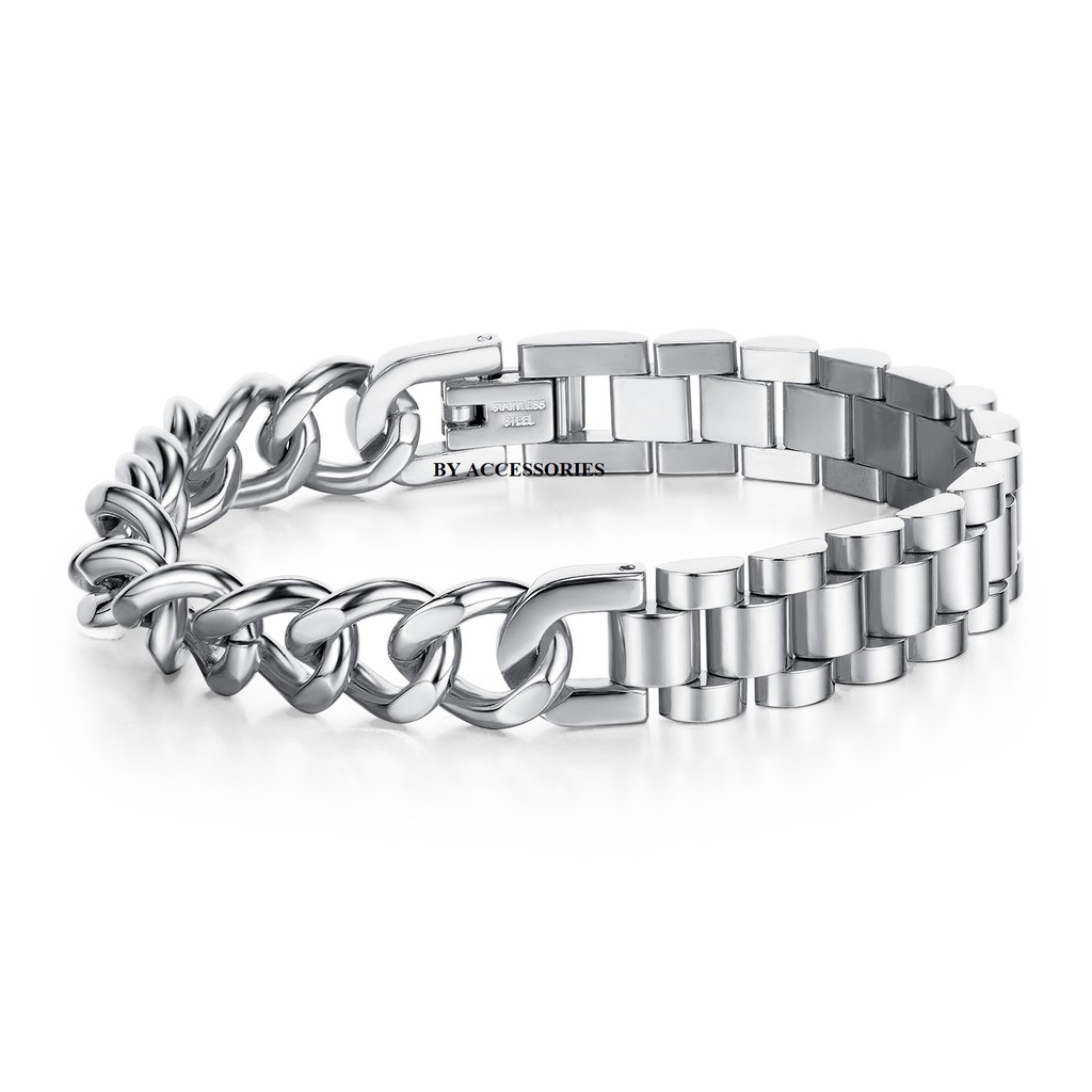 Vòng tay titan xích và dây đồng hồ bất đối xứng không gỉ