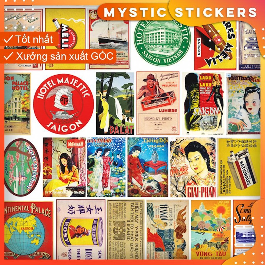 [VIỆT NAM XƯA] 71 Sticker chống nước/trang trí, set mix ,dán xe laptop mũ bảo hiểm vali...