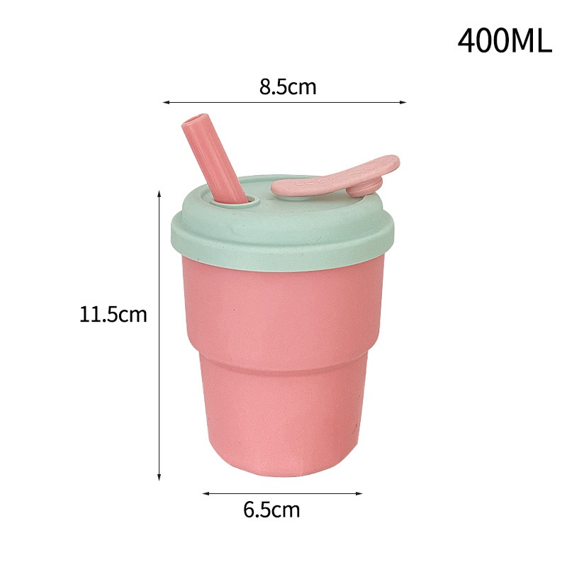 Bình Nước Silicone 400ML Màu Sắc Ngọt Ngào Kèm Ống Hút Tái Sử Dụng Tiện Lợi