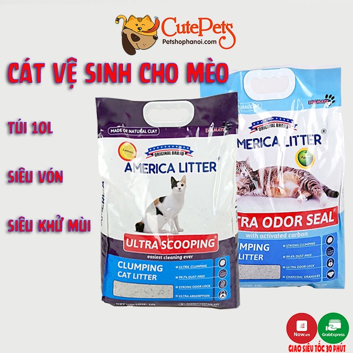 Cát vệ sinh cho mèo tải 2 túi, Cát mèo 10l America Litter - Phụ kiện cho chó mèo Hà Nội