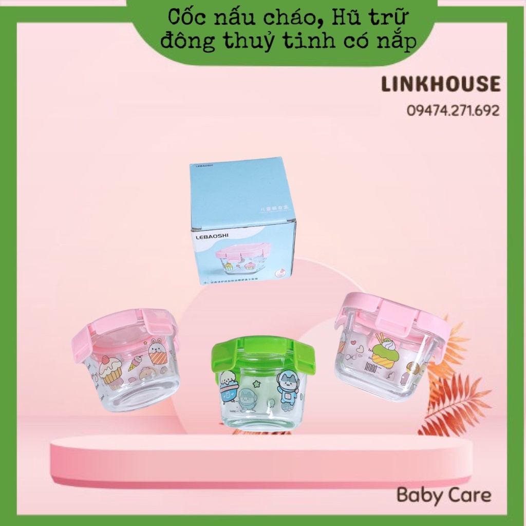 Cốc,Bát (Hũ) thủy tinh, Hộp Trữ Đông, Cốc Nấu Cháo Chia Vạch 120 ml Chịu Nhiệt An Toàn Cho Bé