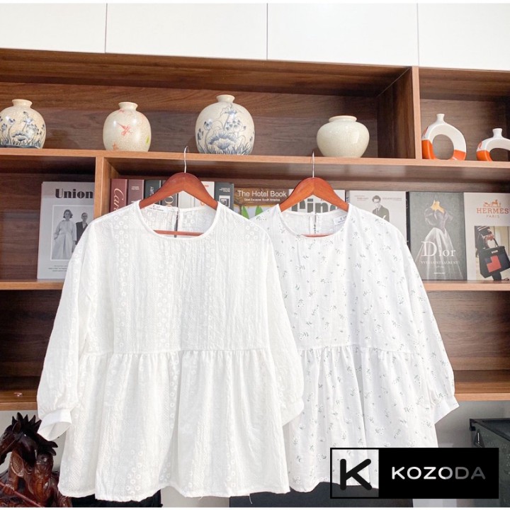 Áo babydoll thêu dáng rộng hoa xanh trắng Kozoda SM35 | BigBuy360 - bigbuy360.vn