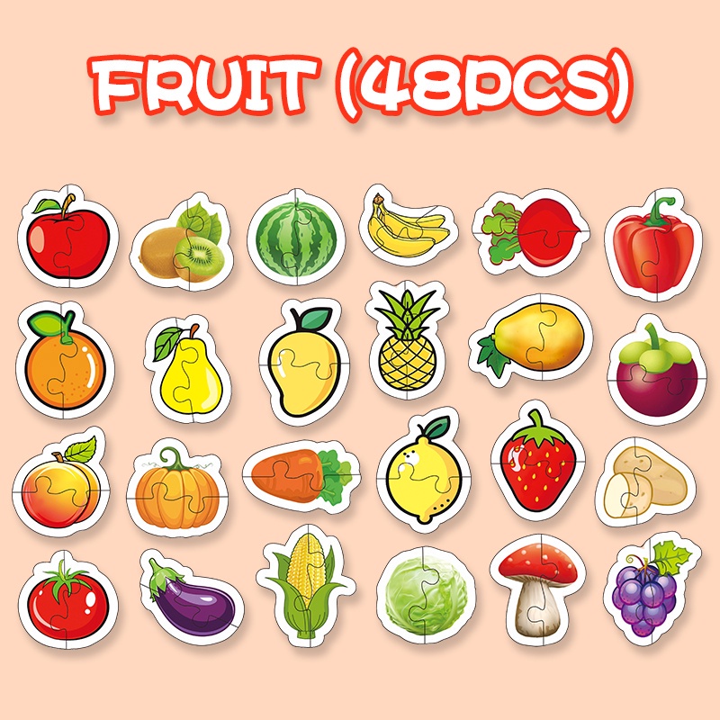 Bộ Đồ Chơi Xếp Hình Động Vật Trái Cây 4 Loại Lớn Dành Cho Bé 2-3 Tuổi