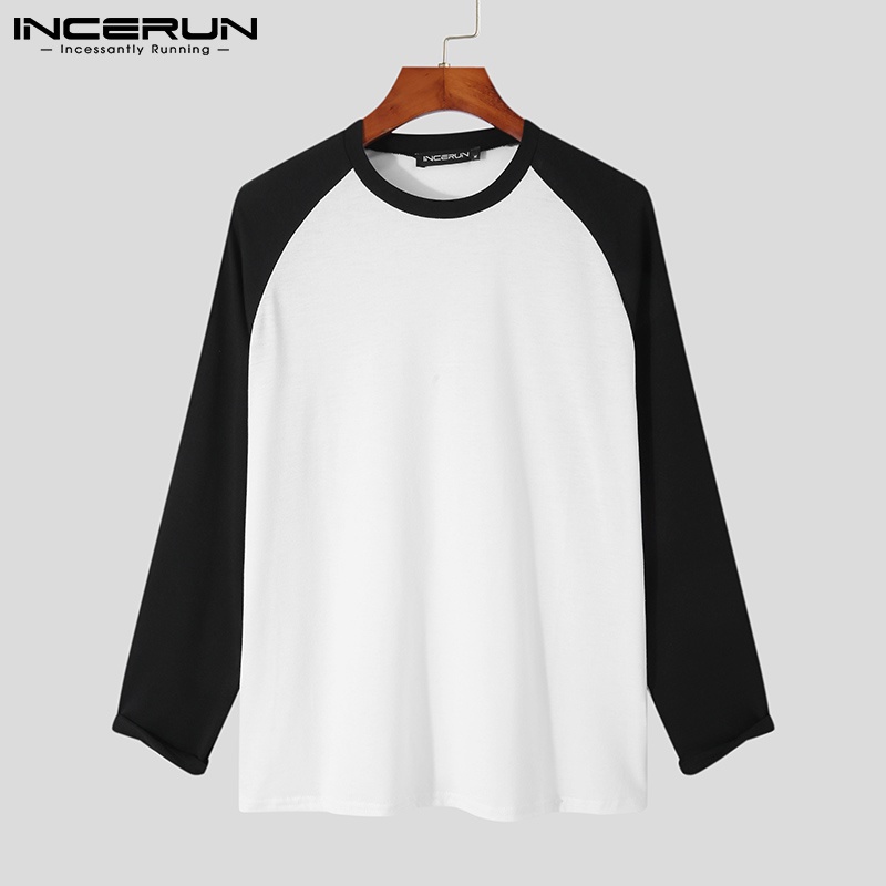 Áo INCERUN dài tay cổ tròn màu sắc nổi bật dành cho nam