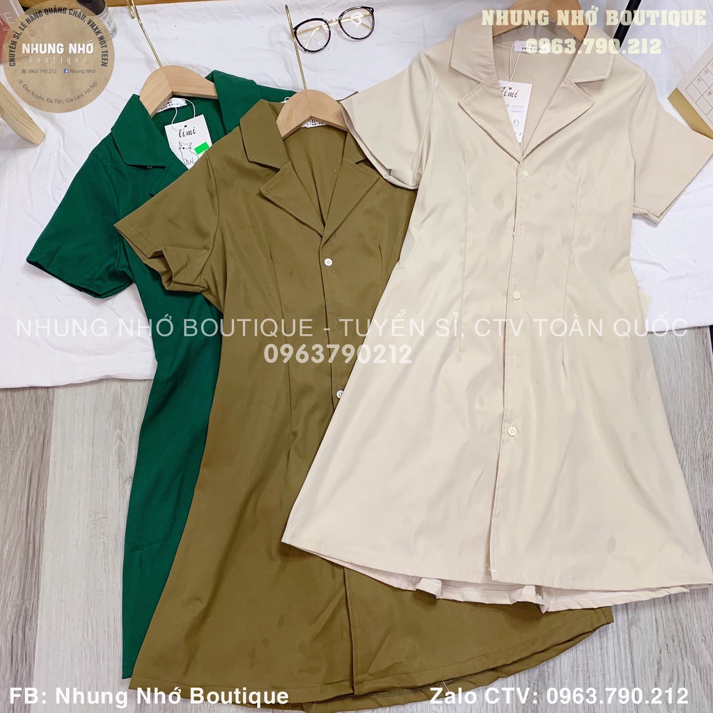 Váy sơ mi cổ vest dáng chữ A lưng chun / Đầm thô chữ A A9501N Nhung Nhớ