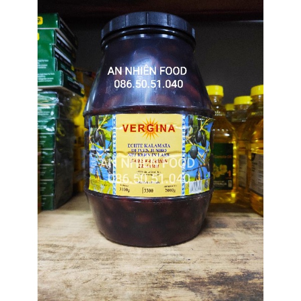 Trái Oliu Nâu Kalamata đóng hộp 3,3KG hiệu Vergina Oliven Jumbo Echte