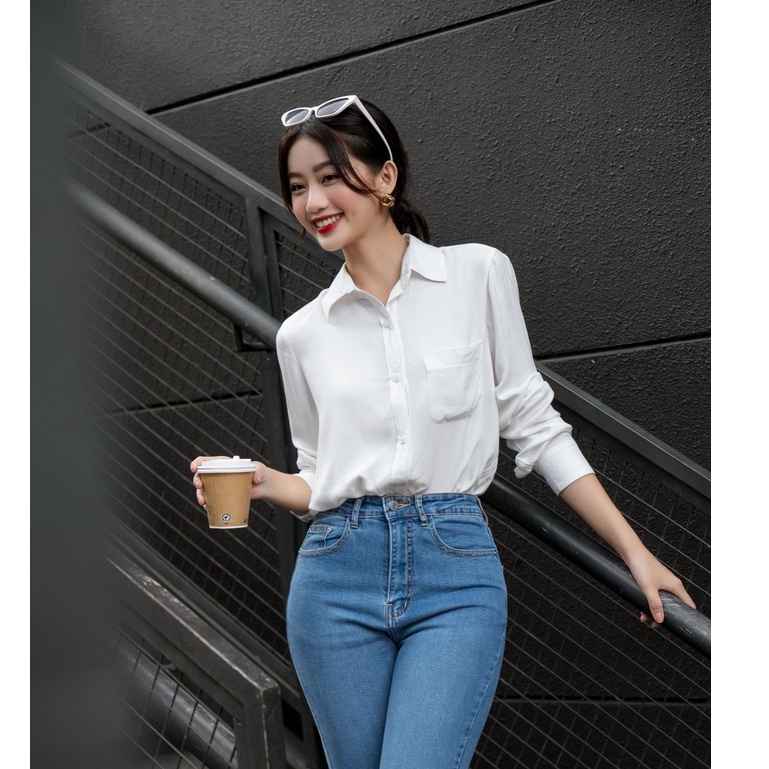 OLV - Áo Solid Button White Blouse