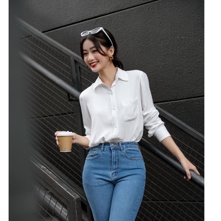 Olv - áo solid button white blouse