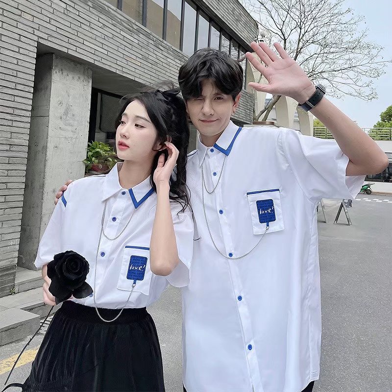 Áo sơ mi nam chất lượng cao Thời trang Hàn Quốc Áo sơ mi ngắn tay Cặp đôi Sơ mi rời