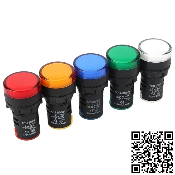 Đèn báo pha  AD16-22DS phi 22 bóng đèn led điện áp 220VAC lắp đặt tủ điện kích thước nhỏ gọn