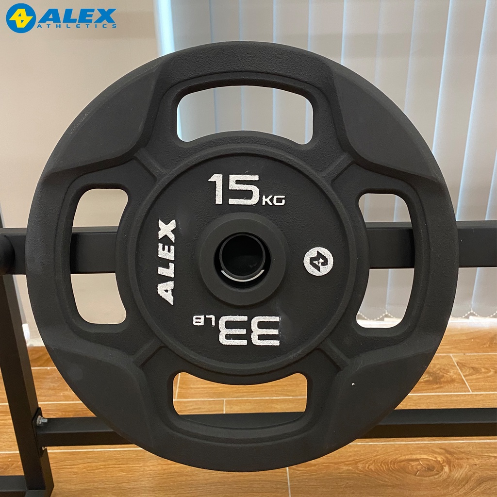Tạ Đĩa 15Kg 4 Lỗ Phi 50 ALEX Màu Đen Cao Cấp, Gang Nguyên Khối Sơn Tĩnh Điện Tập Thể Hình, Gym