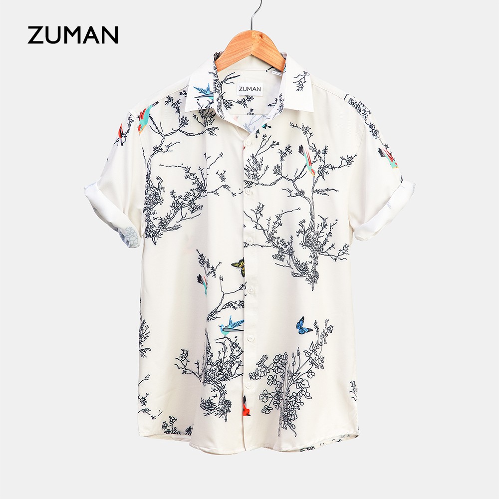 Áo sơ mi nam hoạ tiết tay ngắn Bird's-eye Pattern Shirt ASM106 ZUMAN form suông , chất lụa vân chéo, thoáng mát