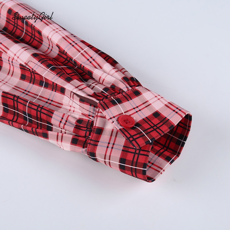 Áo Sơ Mi Tay Dài Họa Tiết Sọc Caro Màu Tương Phản Thời Trang Cho Nữ