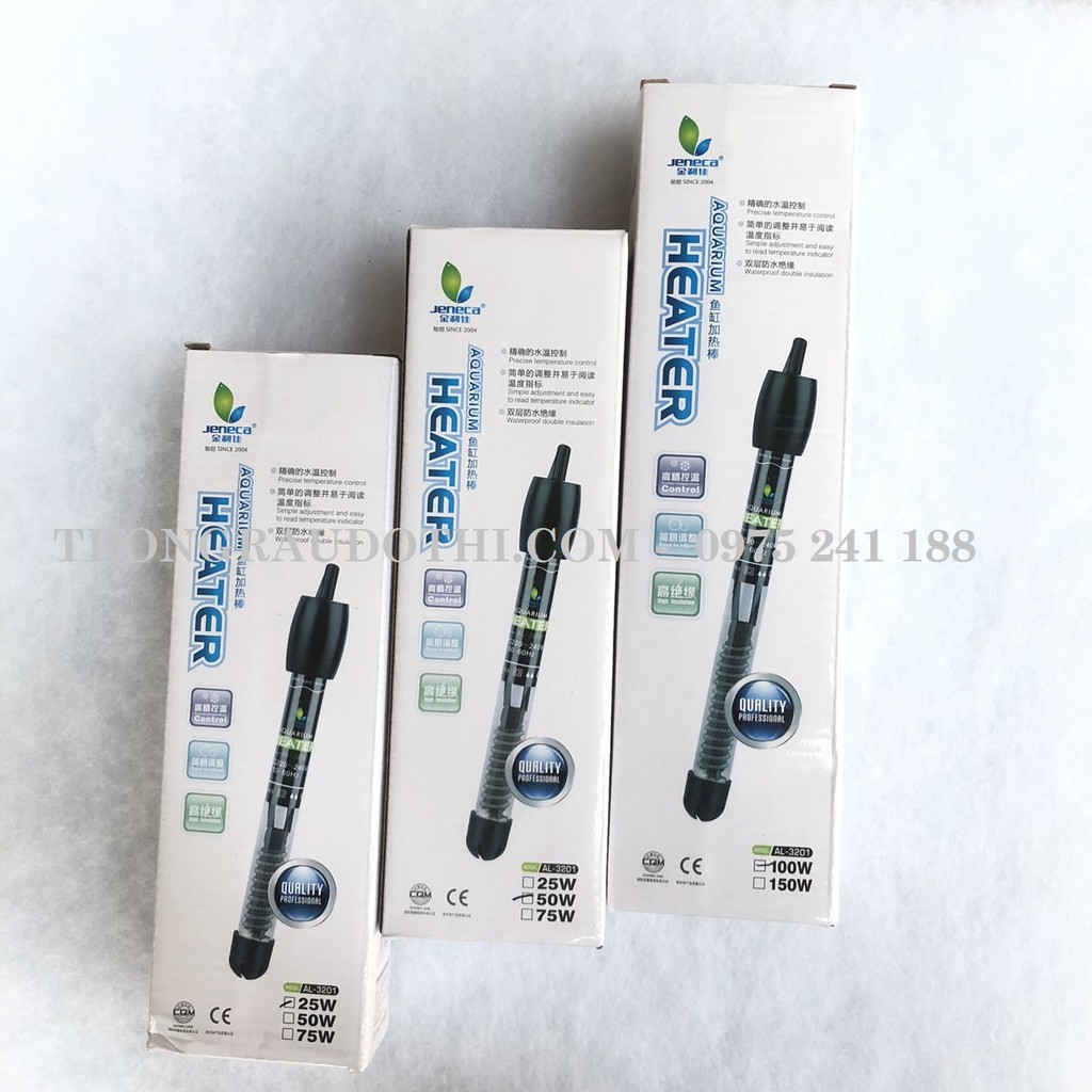 Máy sưởi hồ cá chất lượng cao Jeneca vỏ thủy tinh, dùng cho cả nước ngọt và nước mặn