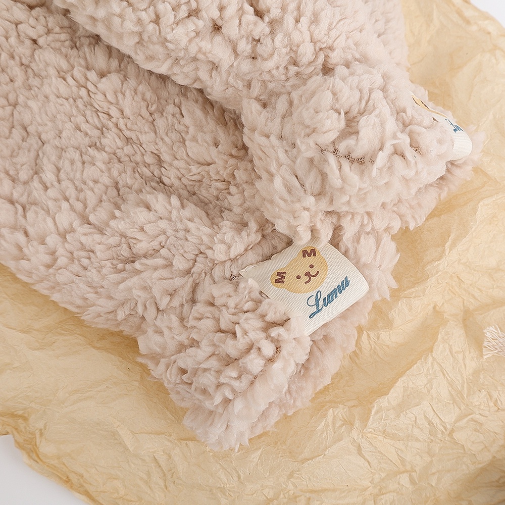 Cute Bear Claw White Gloves Plush Thickened Hanging Neck Korean Mittens Autumn Soft Mitts Keep Warm Cotton Wool Winter Cold Proof Khaki Beige White Simple Students Famale Girls