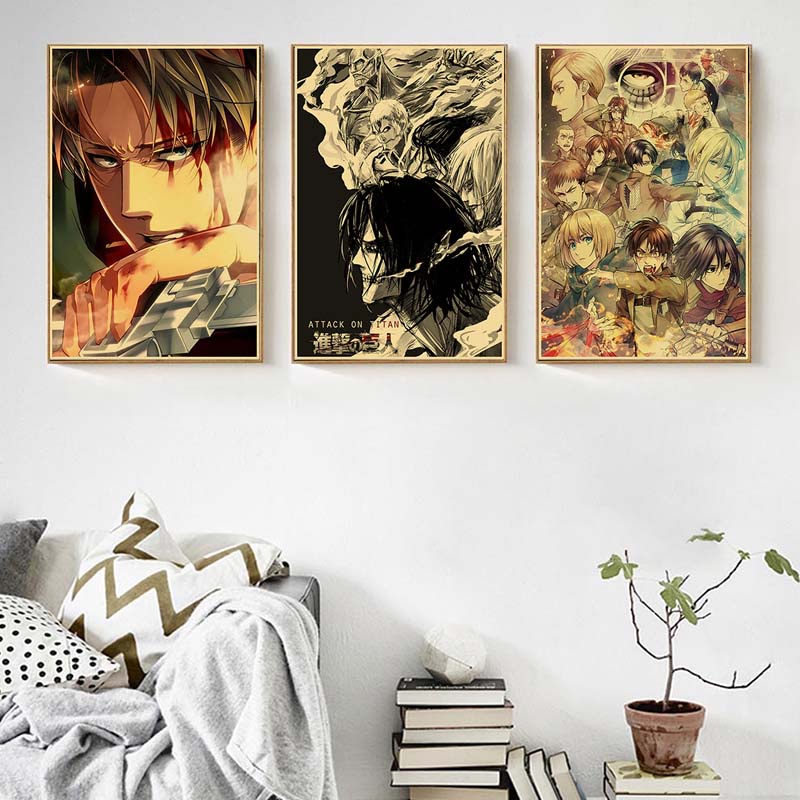 Áp Phích In Hình Nhân Vật Phim Attack on Titan Phong Cách Nhật Bản