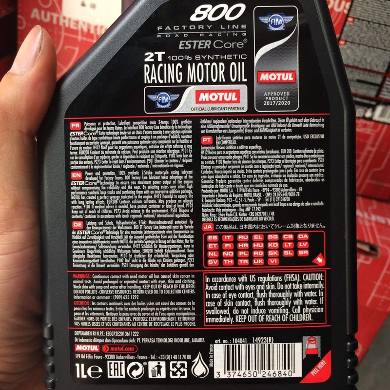 Nhớt Pha Xăng 2 Thì Motul 800 2T Factory Line Road Racing Ester Core Fully Synthetic Racing Motor Oil - Made in France