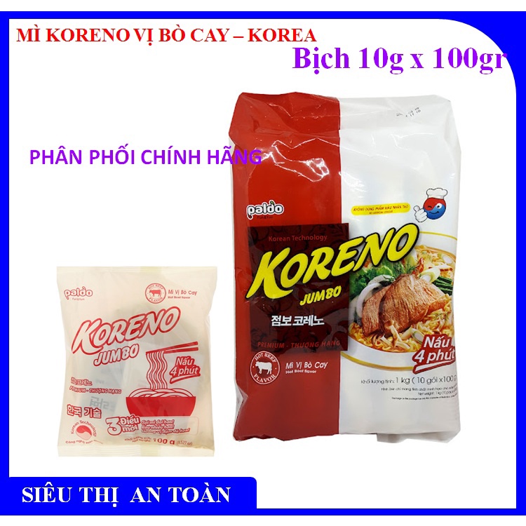 Mì Hàn Quốc KORENO JUMBO vị Bò cay, vị Nấm, vị Kim Chi, vị Gà, vị Tôm, siêu ngon ( COMBO 10 GÓI )