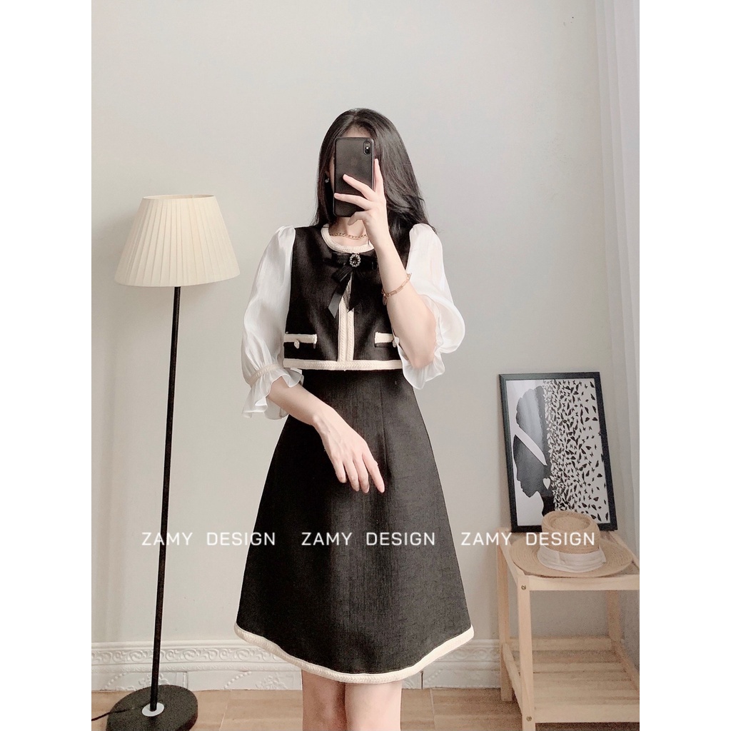 Váy TK dạ phối tơ crop