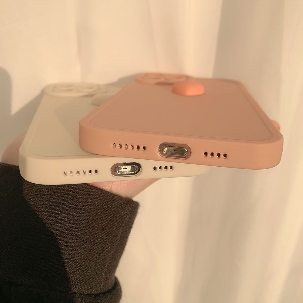 Ốp Điện Thoại Silicon Dẻo Màu Hồng Kèm Khung Bảo Vệ Camera Hình Trái Tim 3D Cho Iphone 11 8 7 Plus SE2 XS XR 12 13 PRO MAX