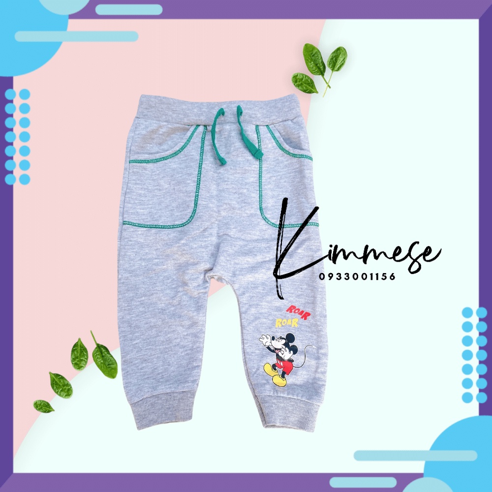 Quần Jogger Nỉ Cho Bé Trai - Xám Mickey Túi Viền Xanh