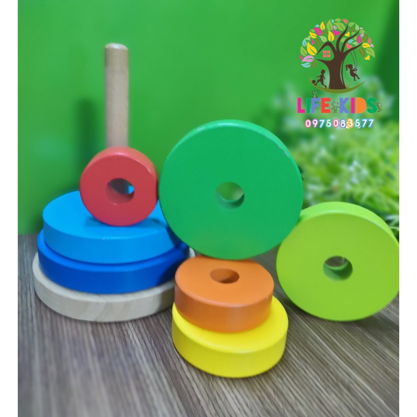 Đồ chơi gỗ - Bộ xếp hình tháp tròn bằng gỗ