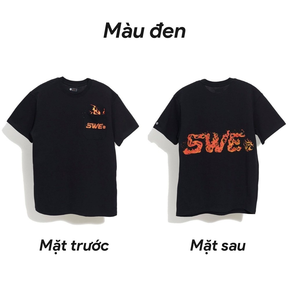 [Xả Kho] Áo thun tay lỡ SWE Flame Pocket Tee form rộng Unisex nam nữ phong cách Ulzzang - AT08 - Happy Style