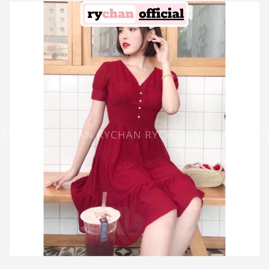 DX814 - Đầm Xòe Đính Ngọc Tay Phồng 3 Màu