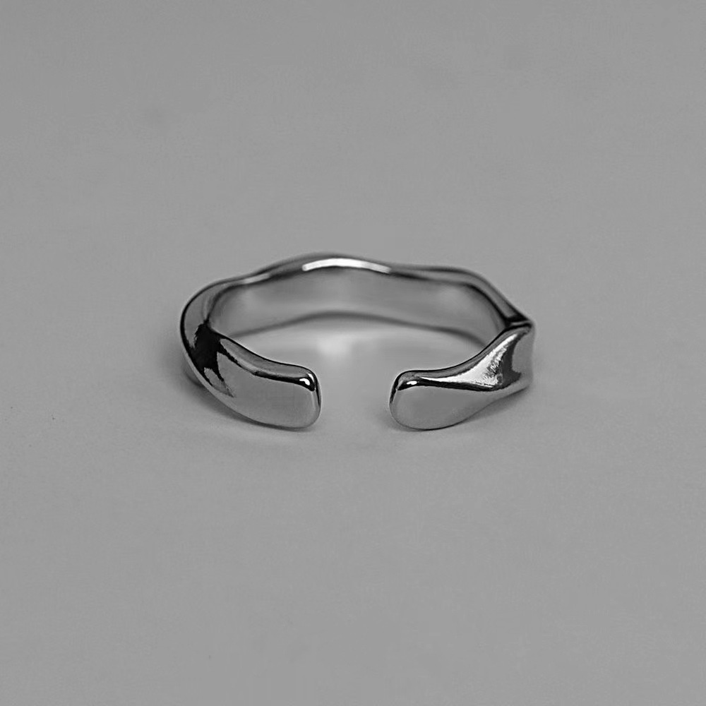 Nhẫn Hình Gợn Sóng Thiết Kế Mở Có Thể Điều Chỉnh Phong Cách Retro Dành Cho Cặp Đôi