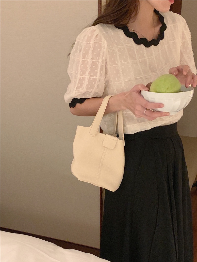 Áo Voan Cổ Tròn Phối Ren Ngắn Tay Thời Trang Hàn Quốc Sành Điệu 53884