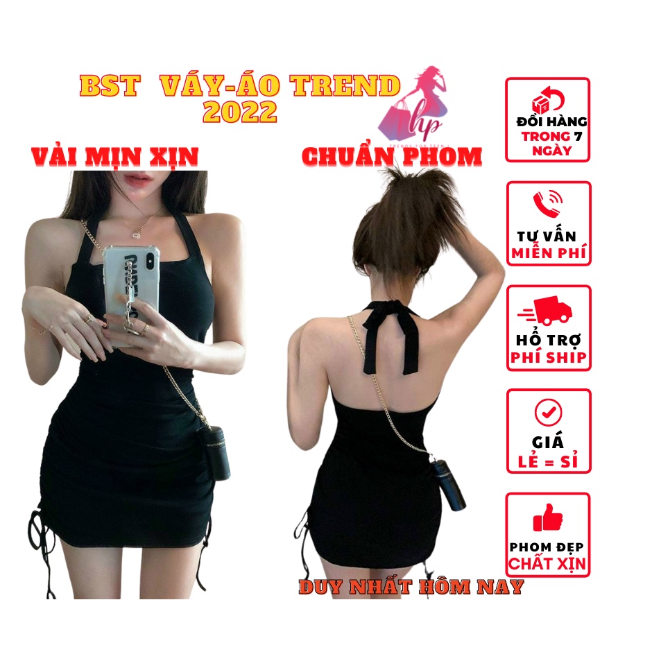 Váy đầm nữ hở lưng cột nơ dây rút ôm body dạng yếm có mút ngực thun mịn xịn mầu đen kiểu hàn quốc thời trang -VD11...
