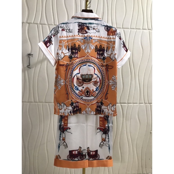 PIJAMA LỤA CAO CẤP CLC XE NGỰA CỘC TAY - DÀI