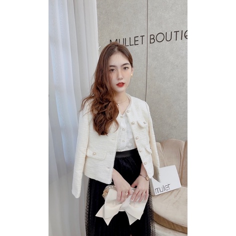 Áo dạ tweed viền ngọc cao cấp Mullet