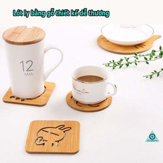 Miếng lót ly, lót cốc chén bằng gỗ hình dễ thương 9x9cm