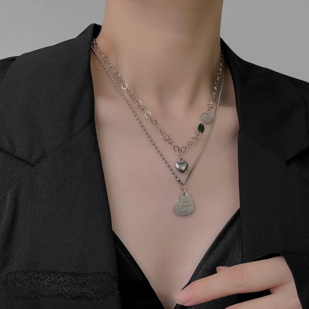 Vòng Cổ Choker Hai Lớp Mặt Trái Tim Thiết Kế Sang Trọng Dành Cho Nữ