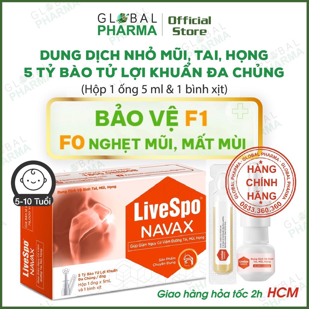 Xịt mũi Livespo Navax chuyên dụng - Bảo vệ hô hấp F1, giúp F0 chống nghẹt mũi, mất mùi (Hộp 1ống/4ống x 5ml+Bình Xịt)