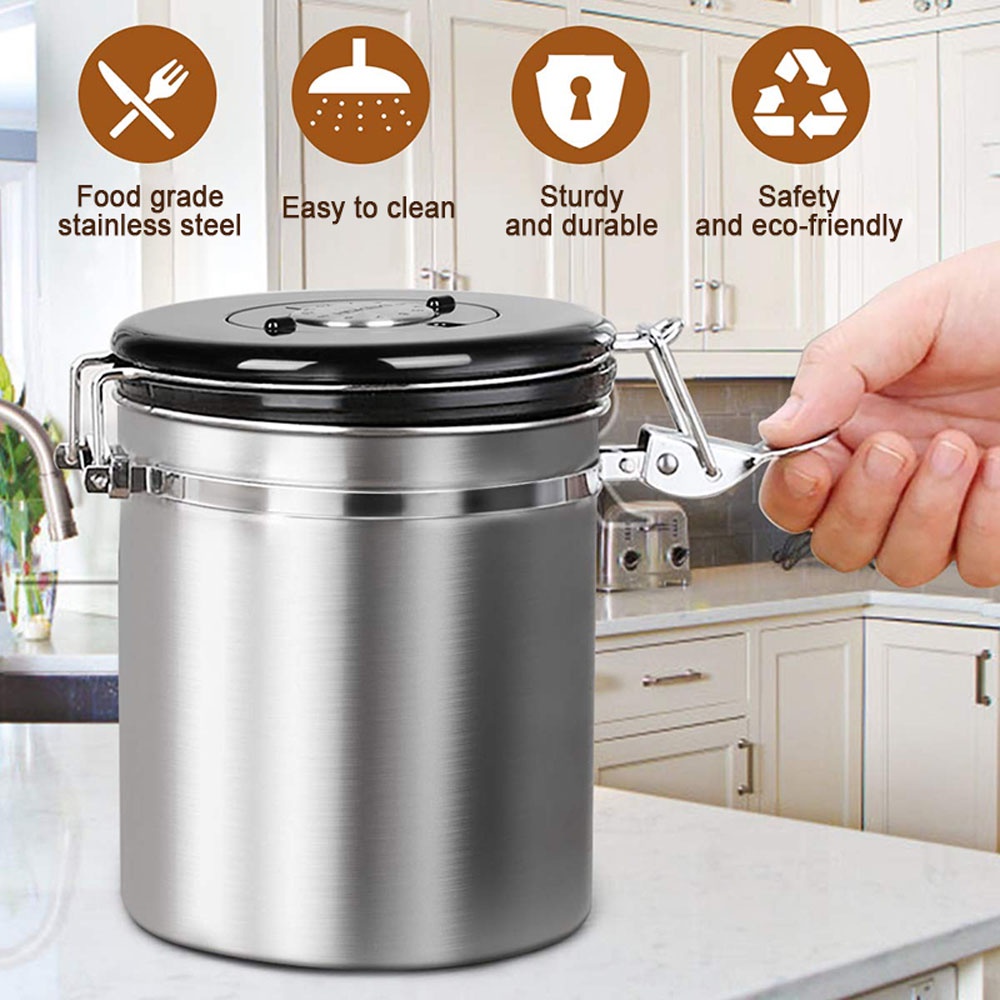 Hộp Đựng Trà / Cà Phê / Đường Bằng Thép Không Gỉ 1.5 / 1.8l Tiện Dụng Cho Nhà Bếp