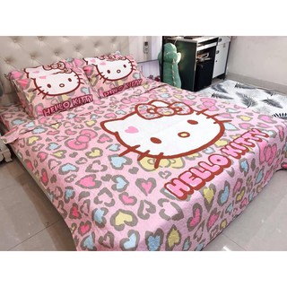 Trọn Bộ Chăn Ga Gối Hè Thu 5 Món Cotton Hoạt Hình Kitty