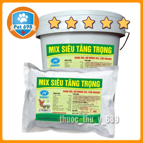 1kg MIX SIÊU TĂNG TRỌNG vỗ béo vật nuôi, nâng cao sức đề kháng PET-698