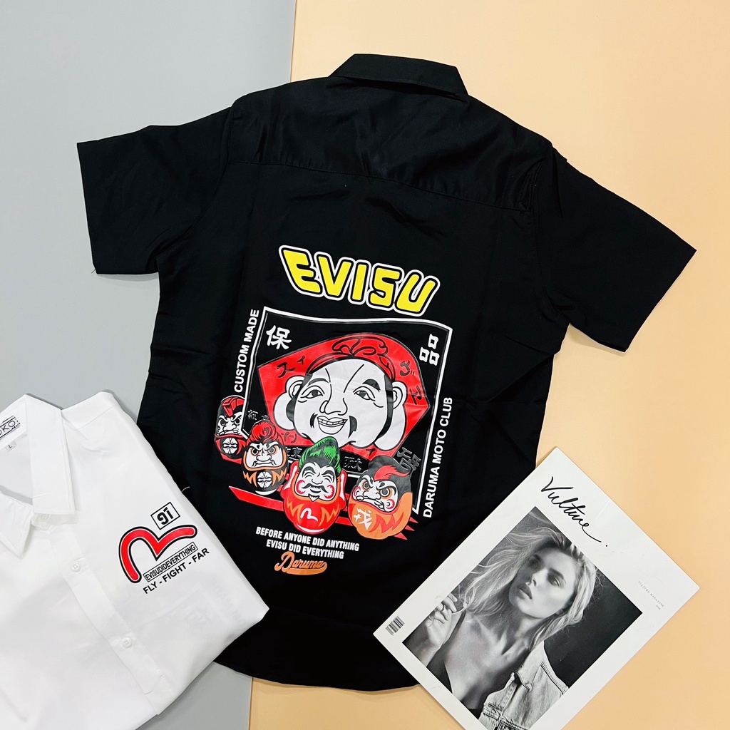 Áo Sơ Mi Nam Tay Ngắn Màu Trắng Đen In Hình Envisu Cam Kết Hàng Chuẩn Như Hình