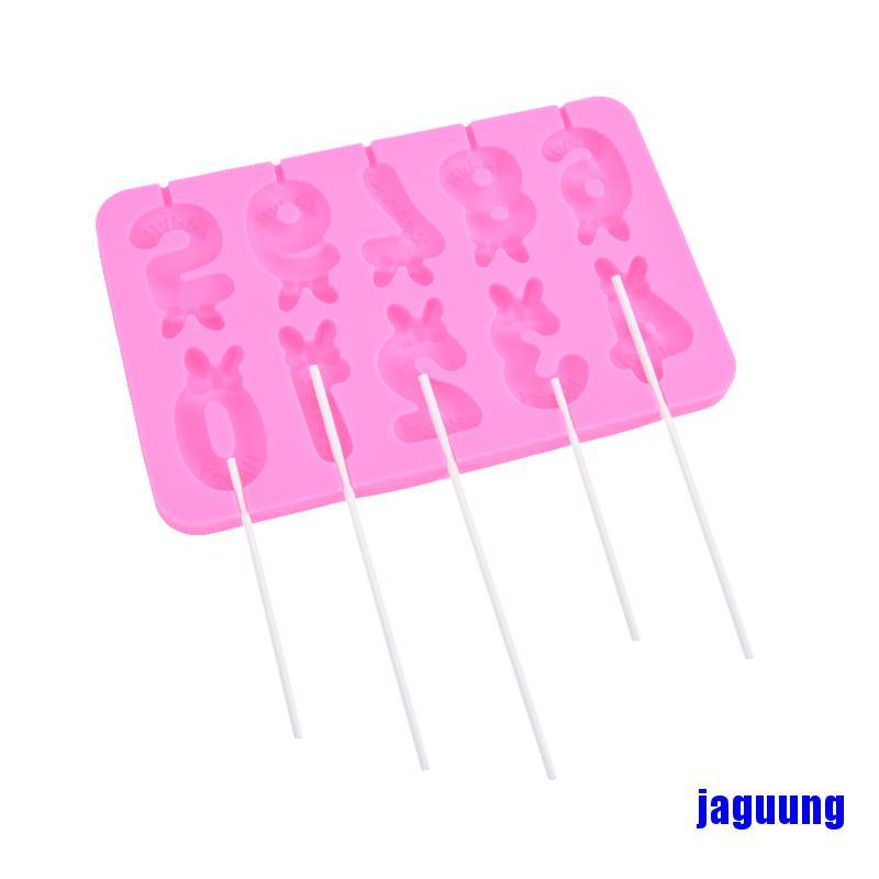 Khuôn silicone làm kẹo mút bánh DIY tạo kiểu chữ số đính nơ/ Set que kẹo mút tiện lợi