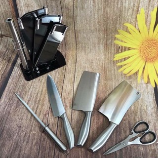 Bộ dao kéo 5 món Nhật Bản thép không gỉ, đúc nguyên khối kèm khay cắm