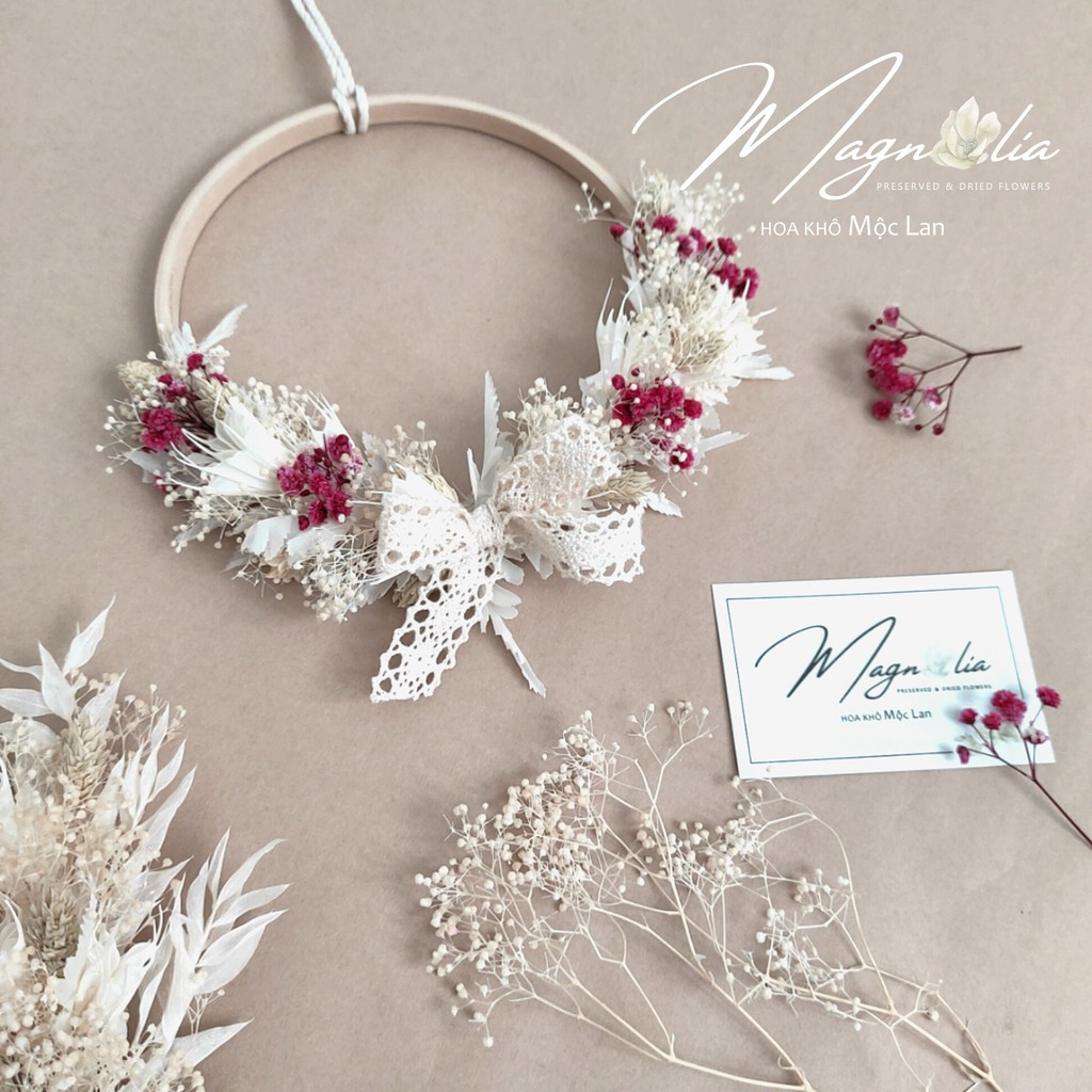 Vòng nguyệt quế hoa khô ❤️ MẪU 1 ❤️ Hoa decor tranh treo tường trang trí giáng sinh, tiệc sinh nhật