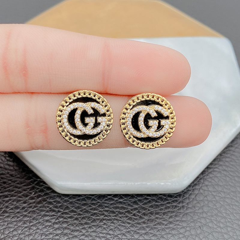 Bông Tai Hình Tròn Họa Tiết Chữ G Phong Cách Hàn Quốc Cổ Điển Thời Trang Cho Nữ