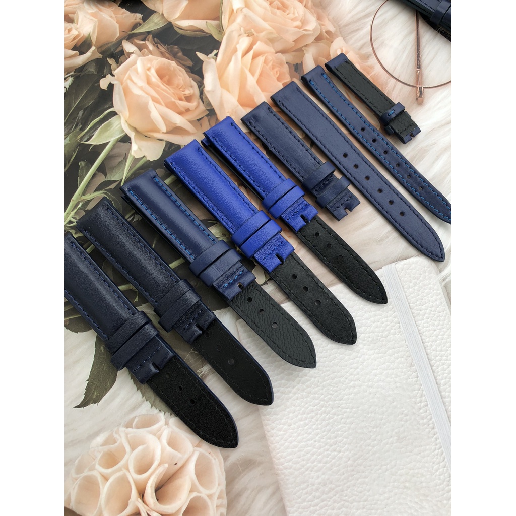 Dây Đồng Hồ Da Bò 100% Màu Xanh Dương Tặng Kèm Chốt Và Đồ Thay Dây