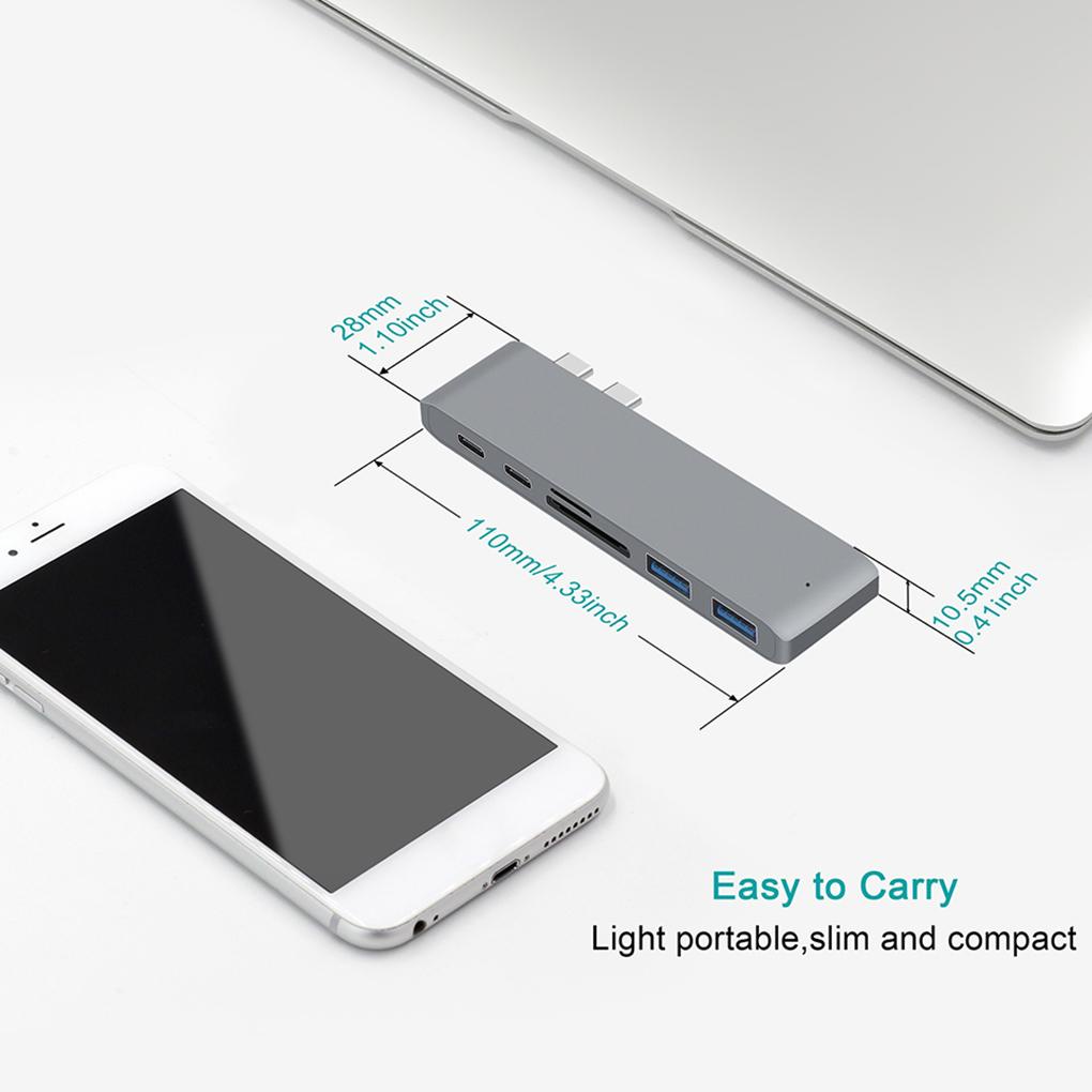 Hub Đọc Thẻ Nhớ SD / TF Thay Thế 6 Trong 1 Cổng USB Type C HUB
