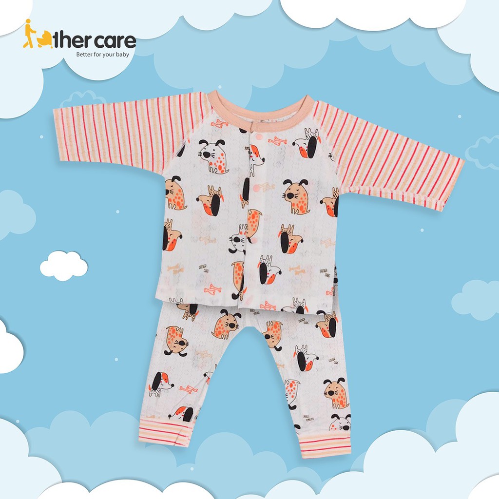 Bộ Quần Áo sơ sinh DT FatherCare Cài Giữa - Họa Tiết Cún Kẻ FC569
