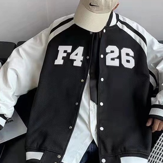 M-4XL Áo khoác bóng chày chất liệu da in chữ phong cách thể thao thời trang năng động