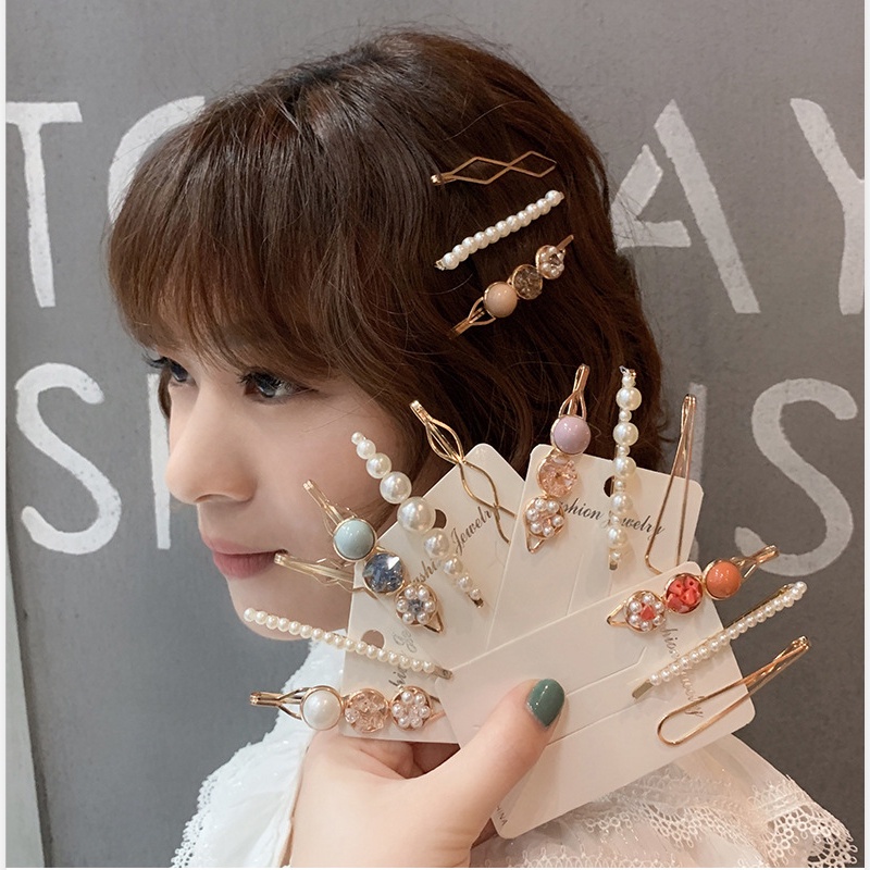 Bộ 3 Kẹp Tóc Đính Đá Và Ngọc Trai Lấp Lánh Thời Trang Hàn Quốc