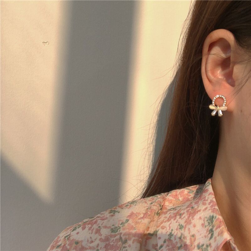 Khuyên Tai Đính Đá Opal Thời Trang Hàn Quốc Đơn Giản Cho Nữ